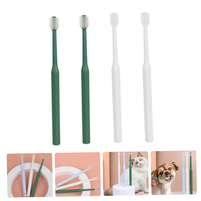 Abaodam Pack of 4 Manual Toothbrushes for Pets with Ergonomic Handle, All-Round Brush for Effective and Gum Cleaning for Small Dogs and Cats, Compact and Versatile