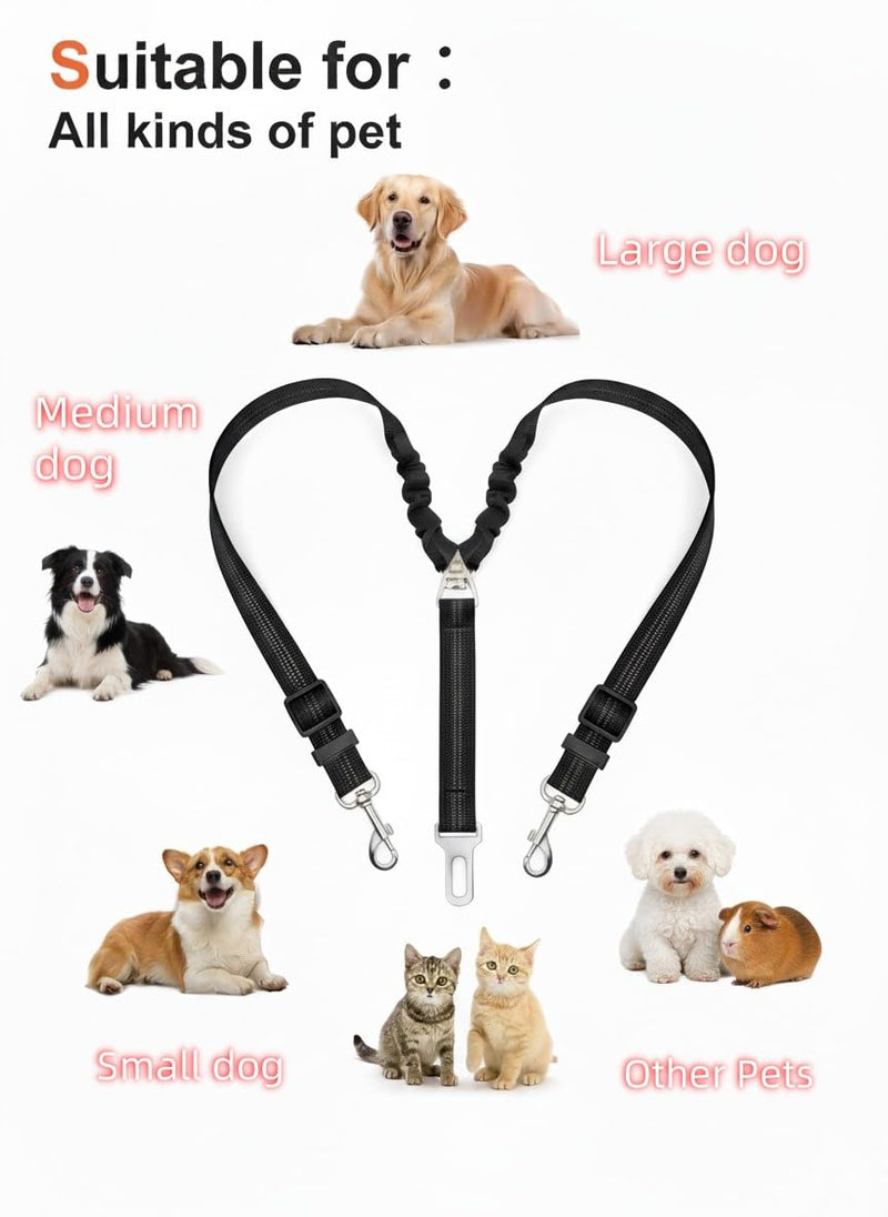 Double Dog Seat Belt for Car - No Tangle Dual Dog Leash with Elastic Bungee, Adjustable Reflective Pet Safety Car Seatbelt Restraint Tether for Two Dogs - PawsPlanet Australia
