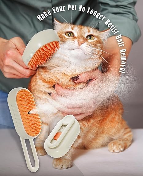 Cat Steam Brush for Shedding - 3 in 1 Steam Cat Brushes for Grooming and Massage - Adjustable Pet Brush with Steam for Dogs, Removing Tangled and Loose Hair (Beige) Beige - PawsPlanet Australia
