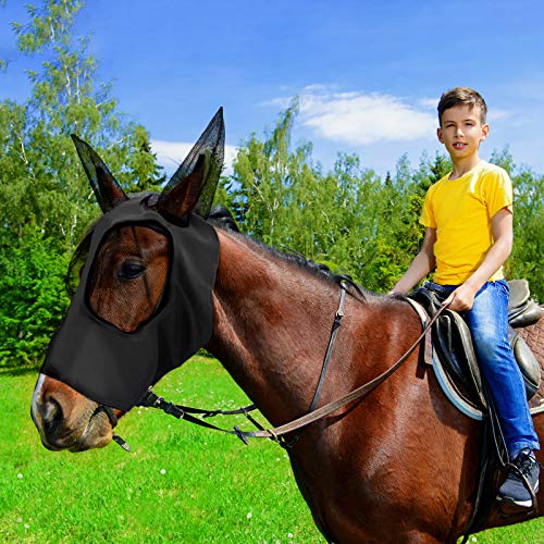 Weewooday 2 Pieces Horse Fly Masks for Horses Horse Mask with Ears Smooth and Elasticity Fly Mask with UV Protection(Blue, Black,L) L Blue, Black - PawsPlanet Australia
