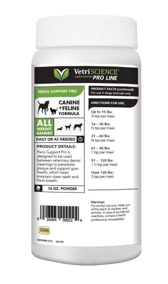 VETRISCIENCE Pro Perio Support Pro Dental Powder - Dogs + Cats, 16 oz