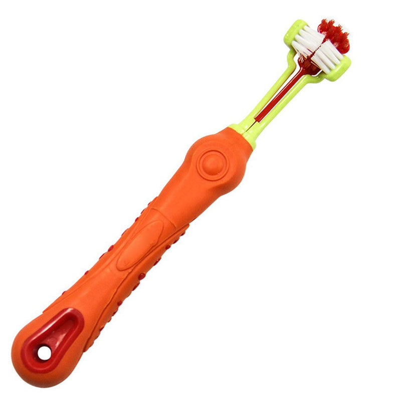 TIHOOD Three Sided Pet Toothbrush Dog Brush Addition Bad Breath Tartar Teeth Care Dog Cat Cleaning Mouth (Blue and Orange) Blue and Orange - PawsPlanet Australia
