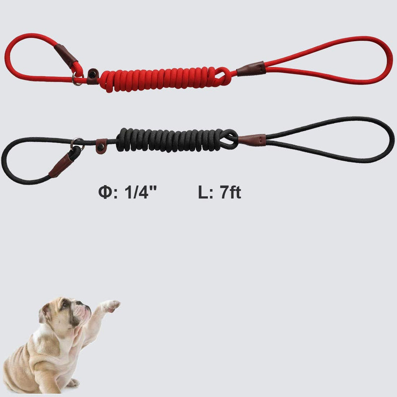BTINESFUL 7ft Slip Lead Dog Leash, Strong Nylon Rope Leash, 1/4 & 1/2 inch Diam Dog Training Lead for Small Medium Large Dogs (1/4" * 7 FT, Black) 1/4" * 7 FT - PawsPlanet Australia
