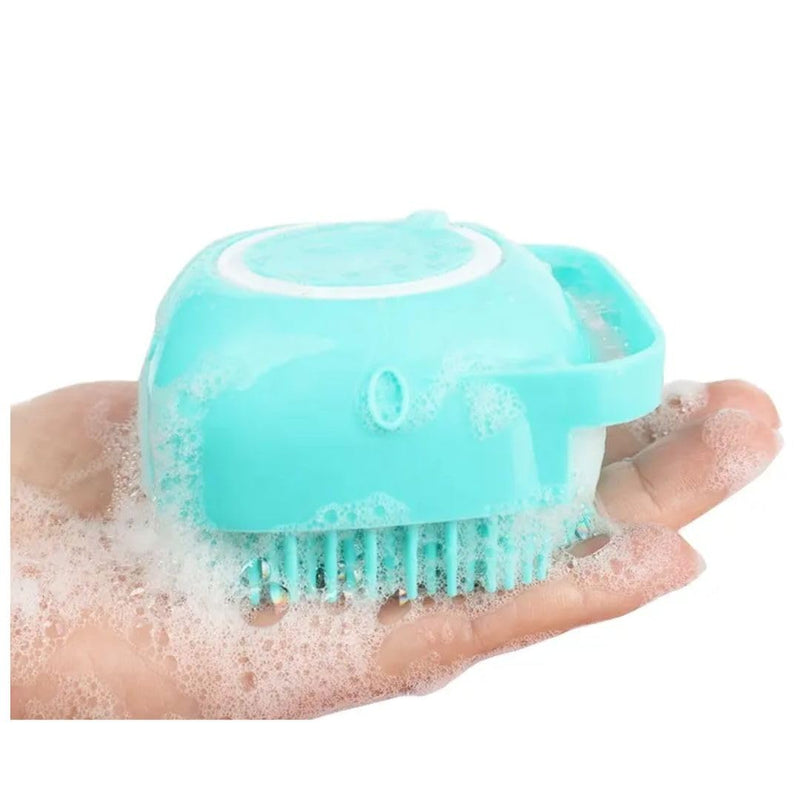 Dog Bath Brush, Soft Silicone Rubber Bristle Shampoo Dispenser/Grooming/Washing Brush Scrubber with Handle for Short & Long Haired Dogs/Cats Pet Massage Brush Dog Soap Brush/Scrubber BLUE - PawsPlanet Australia