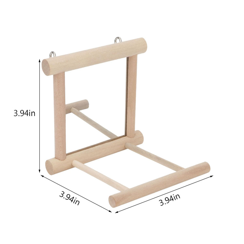 Hypeety Bird Parrot Mirror Toy Swing Hanging with Perch for Parrot Parakeet Budgies Cockatiel Conure Finch Lovebird (D) Wooden Mirror with Perch