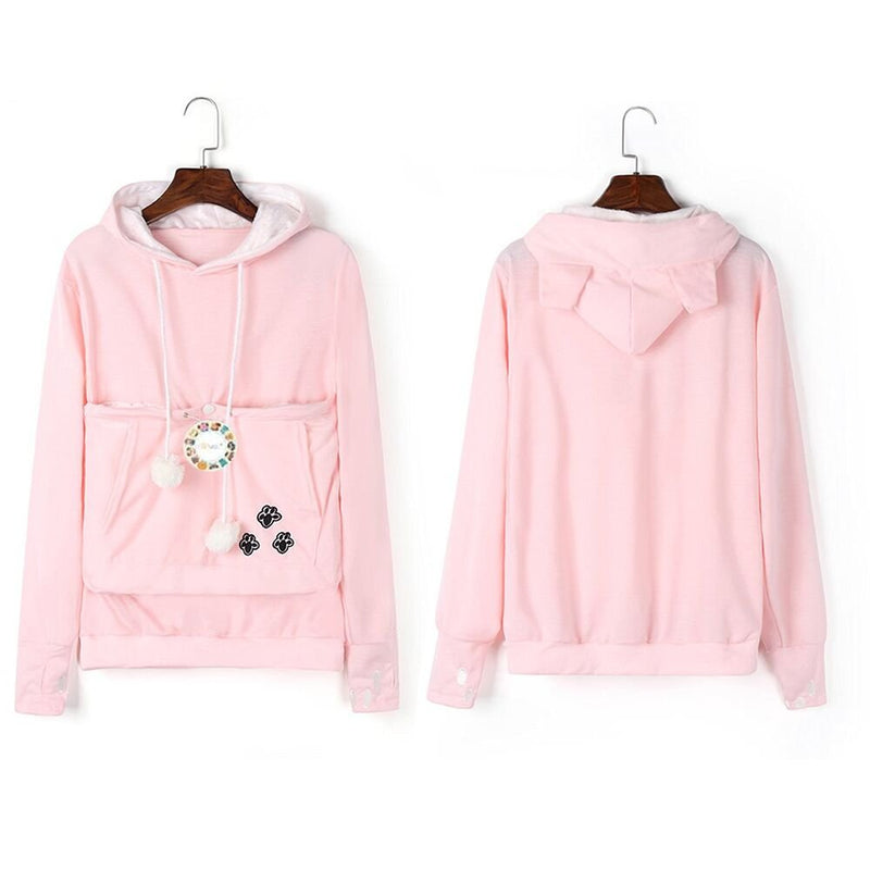 Jomago Womens Pet Carrier Thin Hoodies Kitten Puppy Pouch Shirts Animal Holder Hood Long Sleeve Sweatshirt 3X-Large Pink - PawsPlanet Australia
