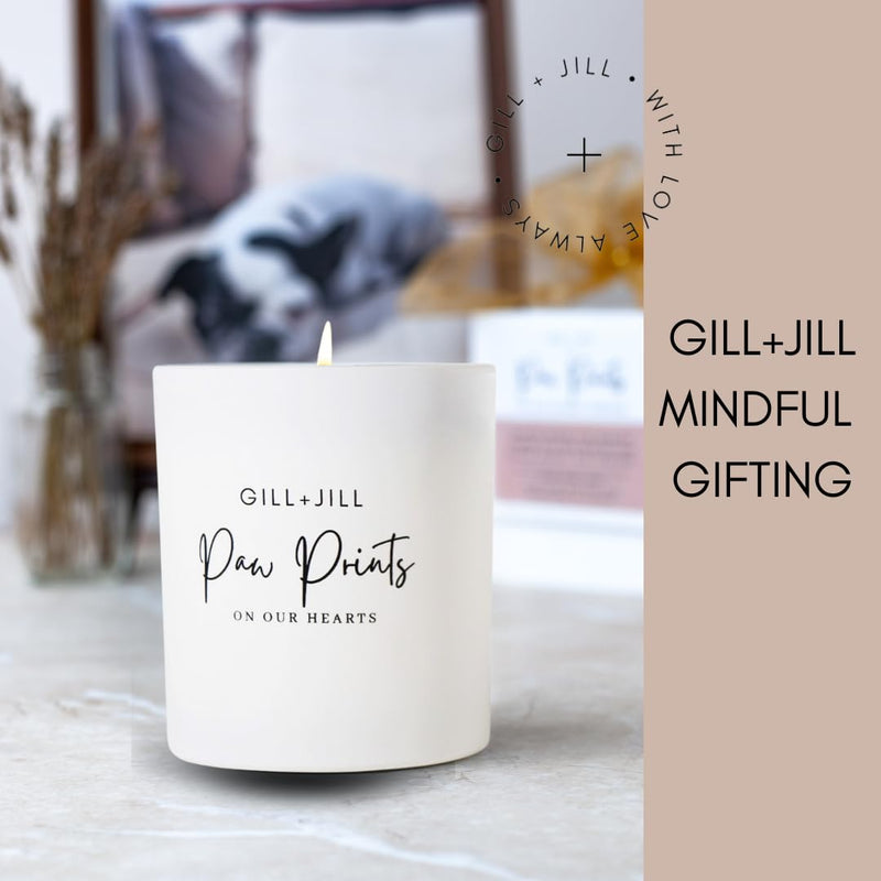 Paw Prints Pet Memorial Candle, Pet Loss Sympathy Gift, Cat Memorial, Rainbow Bridge Dog Memorial Gifts Paraffin-Free 100% Natural Soy Wax Blend with Clear Quartz, Tiger Eye and Coffee Beans - PawsPlanet Australia