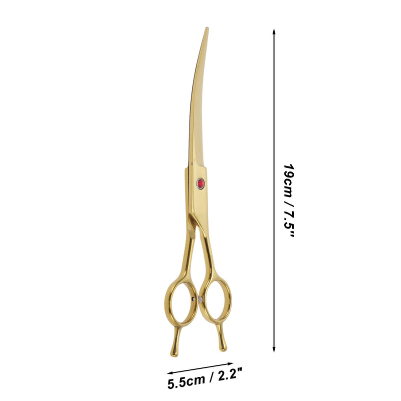 Dog Grooming Scissors, with Ergonomic Handle, Pill Popper for Cats, Upper Bend Shears, Stainless Steel Curved Shears for Dogs Cats, 7.5inch Golden - PawsPlanet Australia