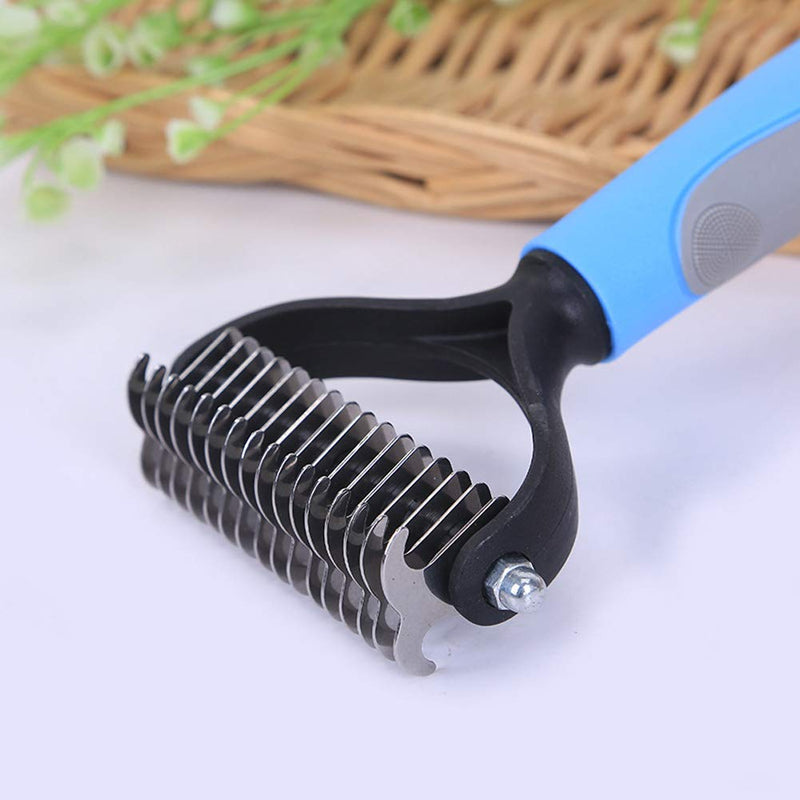 Dematting Tool for Dogs &Cats, Pet Grooming Undercoat Rake with Two-Side,Professional Stainless Steel Demat Comb Removes Loose Undercoat, Mats, Tangles and Knots Blue Large - PawsPlanet Australia