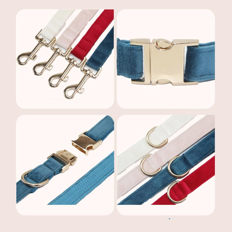 Velvet Dog Collar and Leash Set, Bright & Stylish Leash and Collar Set, Durable Pet Collars with Heavy Duty Quick Release Metal Buckle Adjustable for Samll Medium Large Dogs or Cats Medium: Neck 10.6" - 16.0" Blue