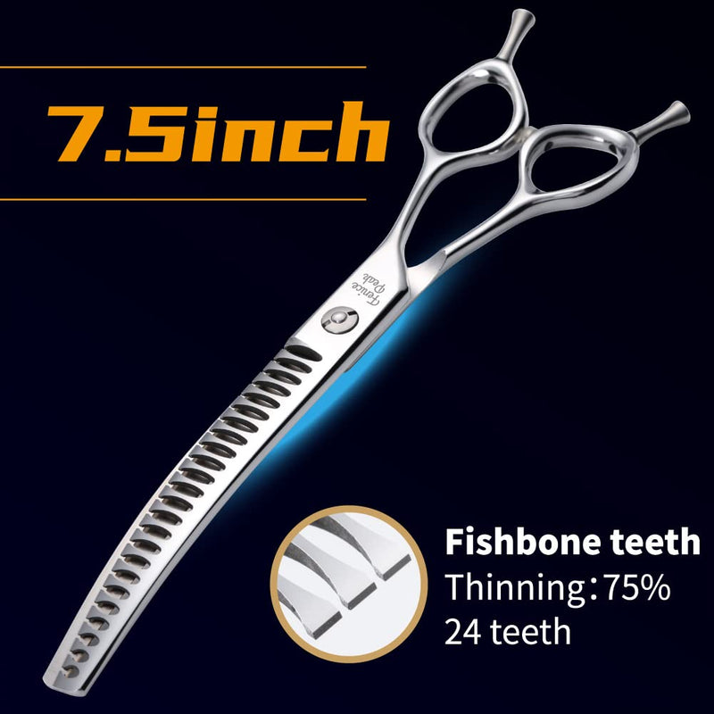 Fenice Peak Dog Grooming Shears Curved Chunker Scissors for Dogs and Cats Face Body Trimming Shears 440C 7.5'' fishbone teeth 7.5'' - PawsPlanet Australia