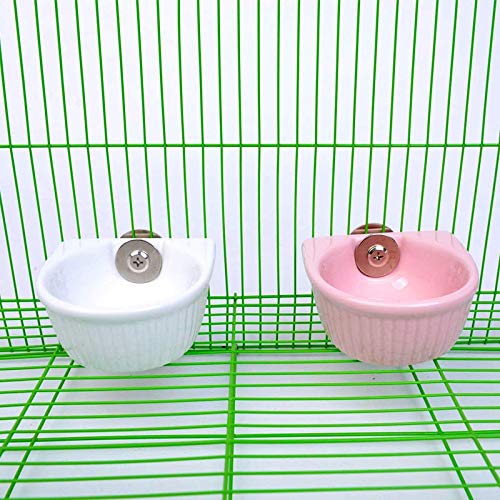 Small Animals Bowl, Detachable Cage Feeder Pet Ceramic Water & Food Feeder, Small Animal Supplies for Rabbit Parrot Squirrels Chinchilla Hamster Ferret (Pink, M) Pink Medium