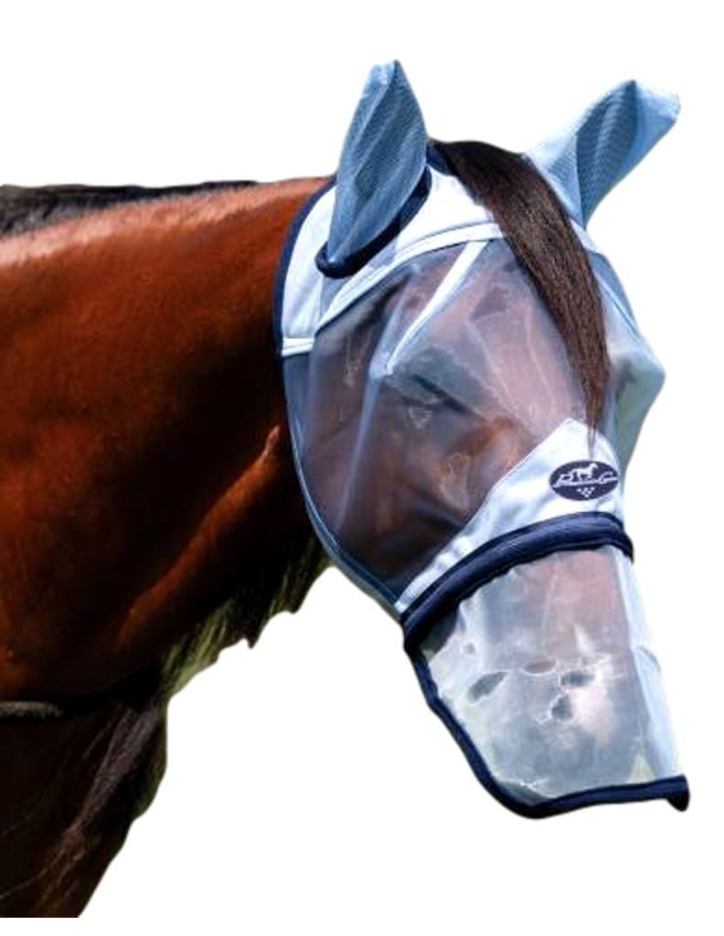 Professional's Choice Fly Screen Mask with Nose Cover | UV Protective Lightweight mesh | Breathable and Soft Ear coverings | Forelock Hole for Added Security and Comfort | Horse Size