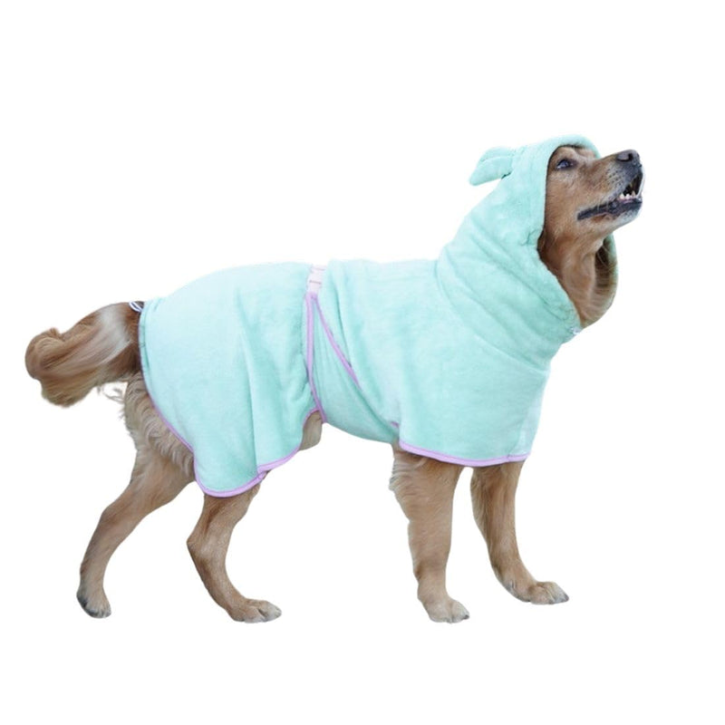 Dog Drying Coat with Hood, Adjustable Soft Wrap Bathrobe with Buckle, Super Absorbent Fast Drying Tower for Small, Medium, Large Dog Cats (Medium, Green)