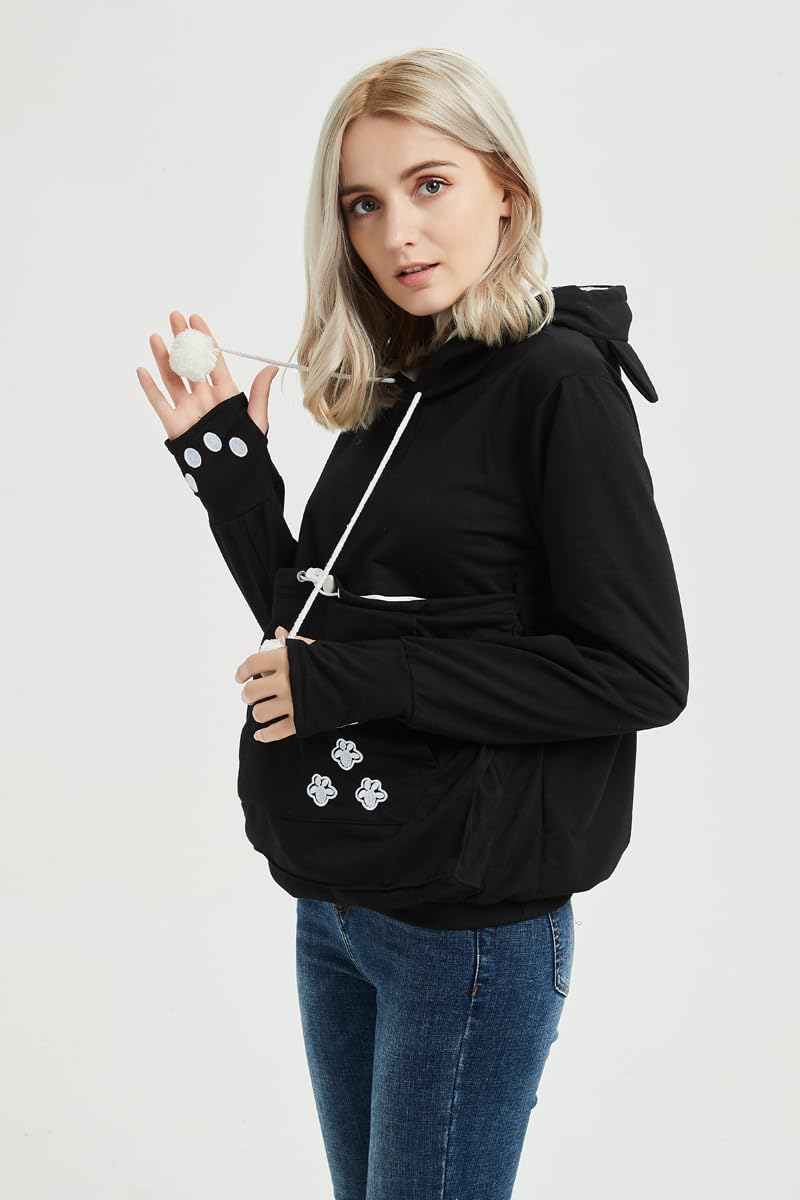 Cat Hoodie Pouch Kitten Puppy Carrier Hood Sweatshirt Pet Pocket Holder Top X-Large Black - PawsPlanet Australia