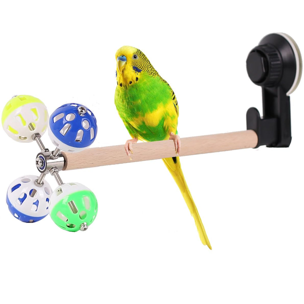 Window Glass Bird Perch Toy with Suction Cup, Small Bird Stand Perch Toy with Rotating Balls Spinning Bird Toys for Paraket Budgies Parrot Conure Cockatiel Typical Perch Black