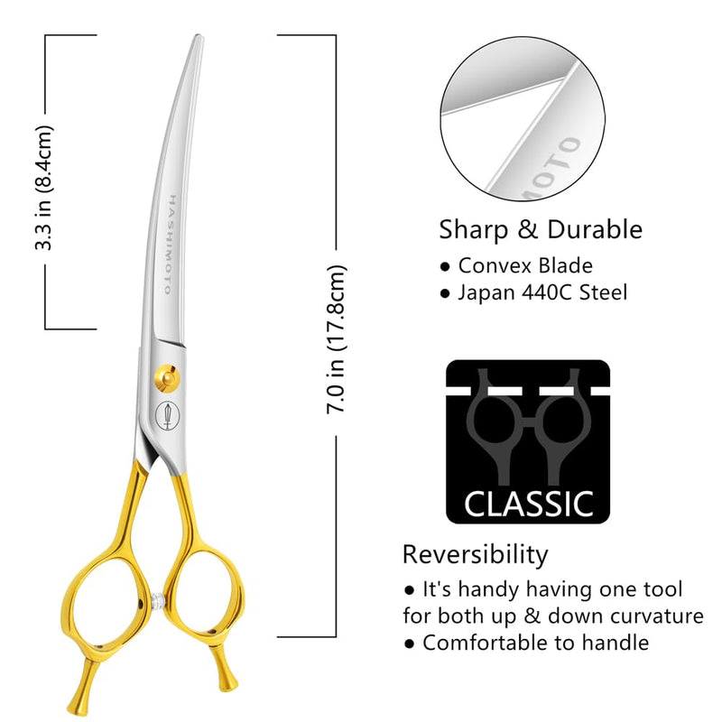 HASHIMOTO Curved Scissors for Dog Grooming, Light Weight, 7.0 inch, 30 Degree Curved Blade, Professional or DIY Use 7.0" - PawsPlanet Australia