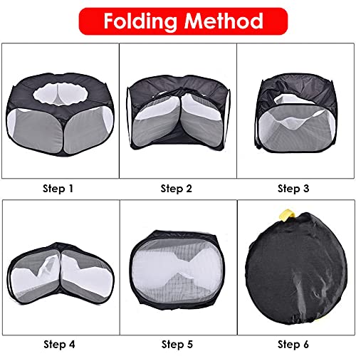 Small Animals Cage Tent, Pet Playpen with Top Opening Foldable Breathable Yark Fence for Guinea Pig, Rabbits, Hamster, Chinchillas and Hedgehogs (Black) Black - PawsPlanet Australia