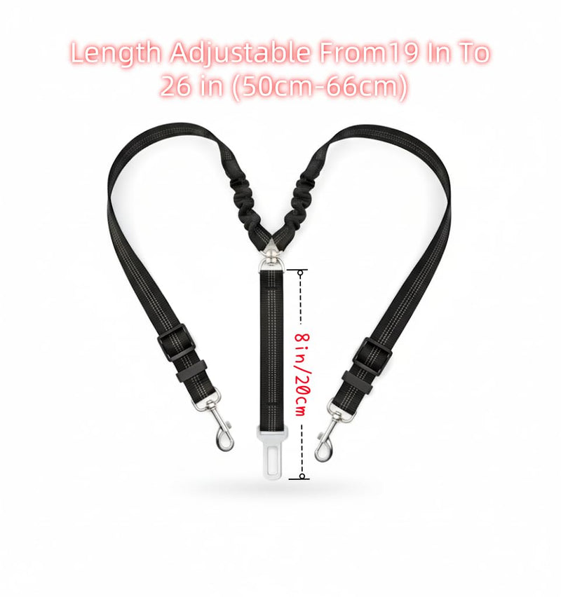 Double Dog Seat Belt for Car - No Tangle Dual Dog Leash with Elastic Bungee, Adjustable Reflective Pet Safety Car Seatbelt Restraint Tether for Two Dogs - PawsPlanet Australia