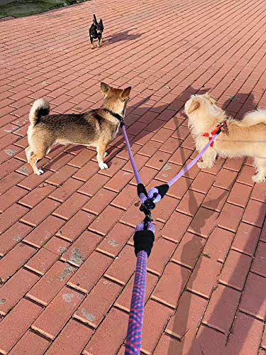 Double Dog Leash Coupler, Extension Rope for Two Dogs, No Tangle Dual Dog Lead Splitter for Large Medium Dogs Over 40 lbs (1/2" X 33"- Pinkblue) Large (1/2"D x 33"L)