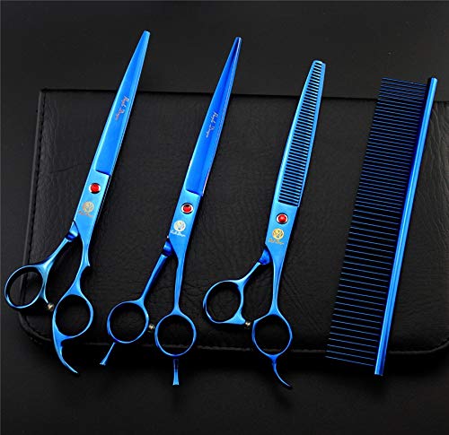 Purple Dragon 8.0 inch Dog Hair Cutting, Curved and Thinning Scissors Shear Pet Grooming Tool Kit Blue - PawsPlanet Australia