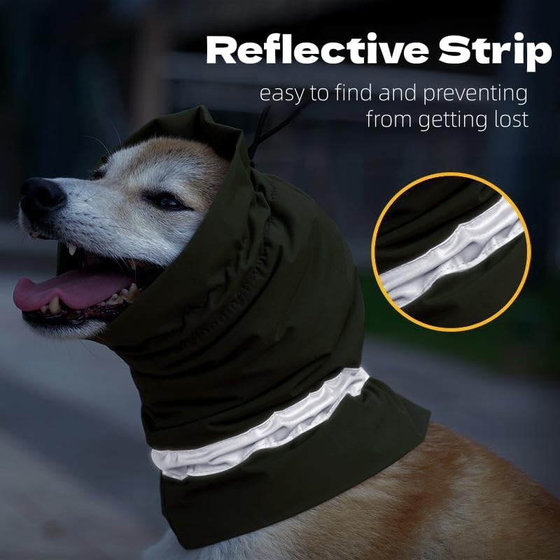 Dog Winter Ear Protector Waterproof Thermal Dog Snood with Reflective Strip Puppy Earmuffs Dogs No Flap Ear Wrap Pet Ears Neck Cover for Warm Winter Anxiety Relief Calming (Green, L) Green