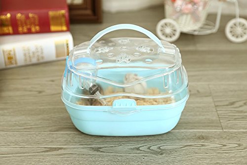 Portable Carrier Hamster Carry Case Cage with Water Bottle Travel&Outdoor for Hamster Small Animals (blue) blue