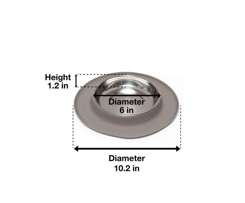 Messy Cats Single Silicone Feeder with Stainless Saucer Shaped Bowl | Anti-Slip Non-Skid Cat Food Bowl | One Cat Bowl in Feeding/Water Station Grey - PawsPlanet Australia