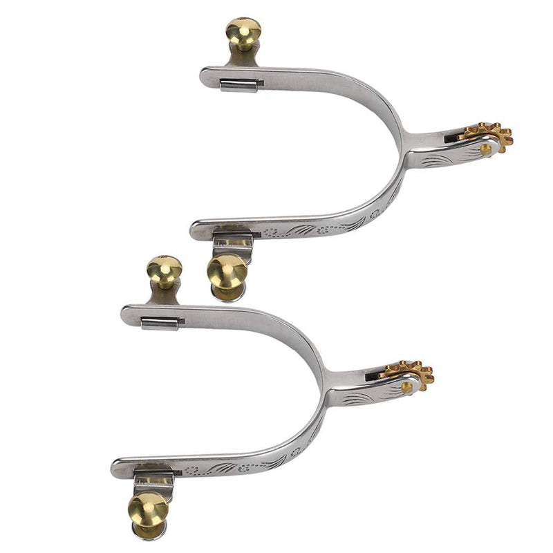 Zerodis Horse Spurs, 2PCS West Cowboy Style Stainless Steel Spurs Floral Engraving with Copper Gear and Copper Belt Buckle - PawsPlanet Australia