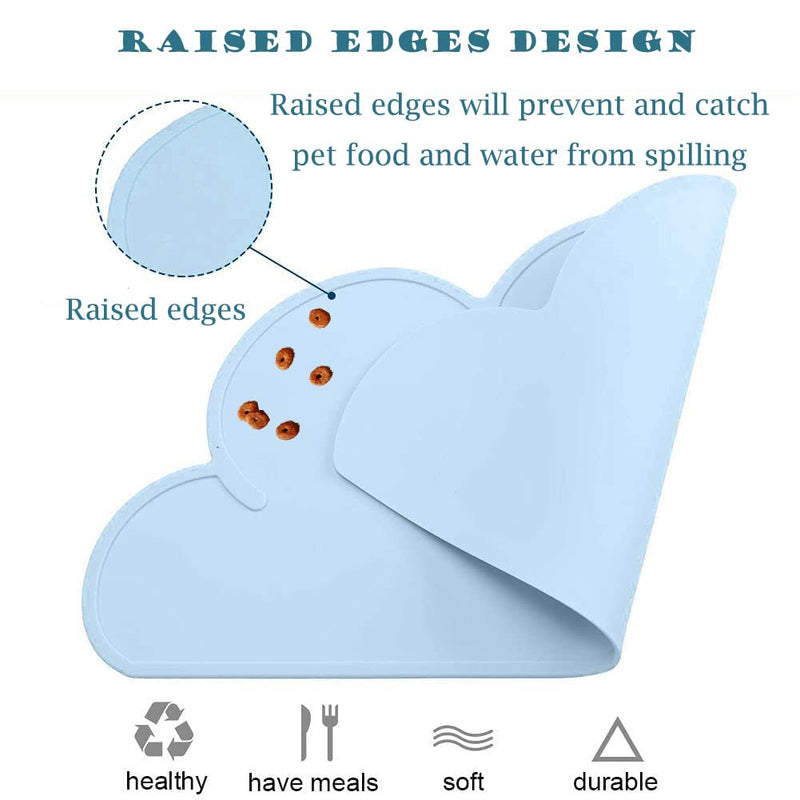 Silicone Dog Cat Bowl Mat, Waterproof Slip Resistant Silicone Pet Feeding Mat with High Lips, Cats and Dogs Food Placemat Tray, Raised Edges to Prevent Water Spills on Floors, Dishwasher Safe Blue - PawsPlanet Australia