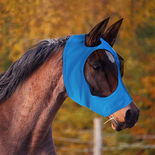Weewooday 2 Pieces Horse Fly Masks for Horses Horse Mask with Ears Smooth and Elasticity Fly Mask with UV Protection(Blue, Black,L) L Blue, Black - PawsPlanet Australia