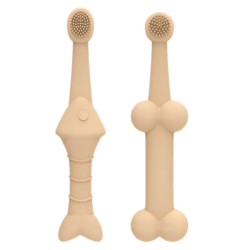 Pet finger toothbrush, massage tool, grooming aid, suitable for small pets, dogs and other pets, cream-colored dental cleaning tool