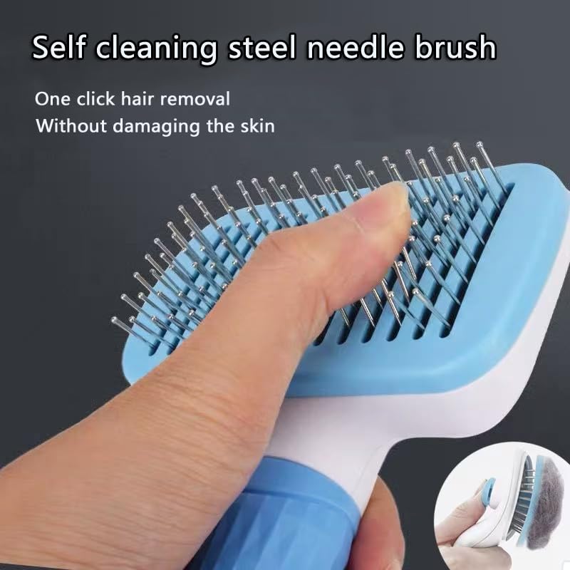 Self Cleaning Slicker Brush, Dog Cat Bunny Pet Grooming Shedding Brush，Deshedding Pet Supplies Accessories (Blue) (Blue) Blue - PawsPlanet Australia