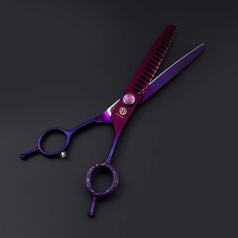 Purple Dragon 7.0" Purple Downward Curved Pet Grooming Curved Scissors/Chunker Shear with Adjustment Screw- Perfect for Professional Pet Groomer - PawsPlanet Australia