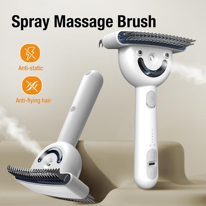 Multifunctional Pet Comb with Spray - 360° Steel Pin Comb and Detangling Knife, Pet Hair Removal Grooming Tool, Anti-static, Waterproof, Rechargeable - Suitable for Long-haired or Curly-haired Pets - PawsPlanet Australia