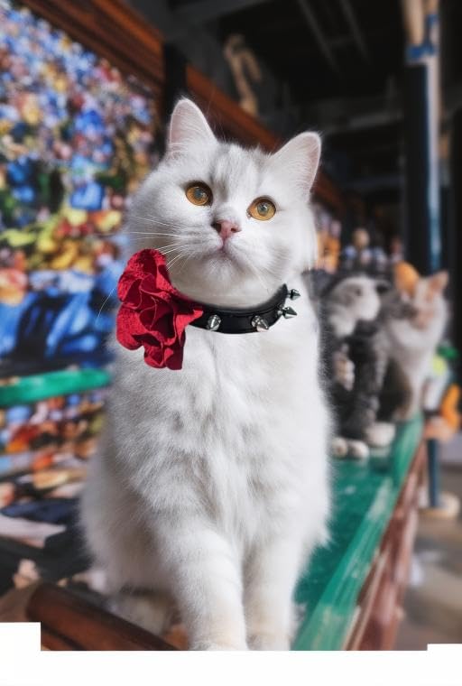 Cat Collar with Bells Studded Spiked with Flower, Studs Spikes Punk Style Adjustable for Girl Kittens Small Dogs Puppy Bunny Rabbit, 8"-11" - PawsPlanet Australia