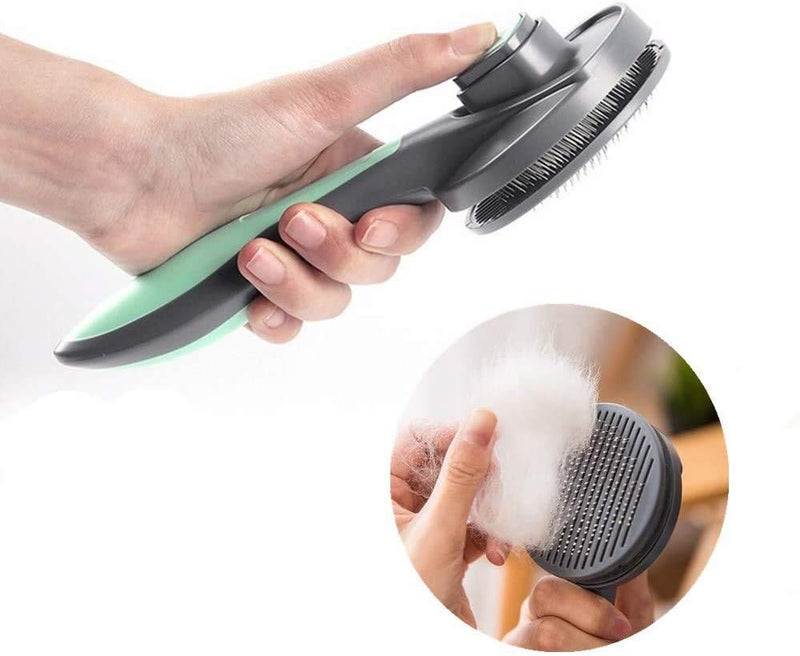 PAKEWAY Cat & Dog Grooming Brush - Self Cleaning, Release Button, Kitten & Pet Brush for Short, Medium & Long Hair (Green) Green - PawsPlanet Australia