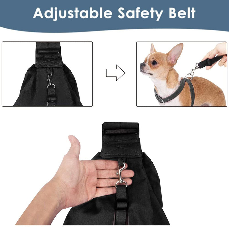 Lukovee Pet Sling, Hand Free Dog Sling Carrier Adjustable Padded Strap Tote Bag Breathable Cotton Shoulder Bag Front Pocket Safety Belt Carrying Small Dog Cat Puppy Machine Washable (Black, S) A1- Black Cotton Fabric For Pets 3~8lbs