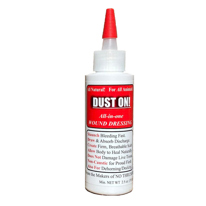 Four Oaks Farm Ventures, Dust On! All in One Wound Dressing - Dry Powder Treatment for Healing Wounds, Staunch Bleeding Fast, Dehorning/Docking - All Natural Formula, Non-Caustic, Easy to Use (2.5 oz)