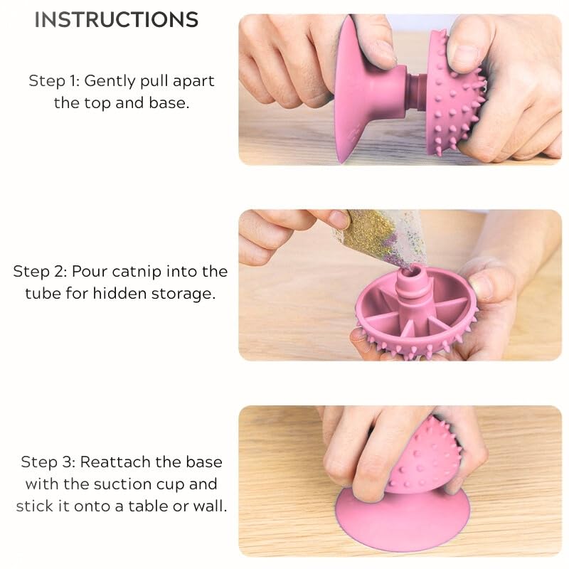 Cat Self Groomer with Suction Cups – Wall-Mounted Pet Massage Brush for Itching & Fur Shedding – Cat Scratch and Rub Toy for Indoor Cats – Easy to Install, 7x7x7.5cm (Pink) Pink - PawsPlanet Australia