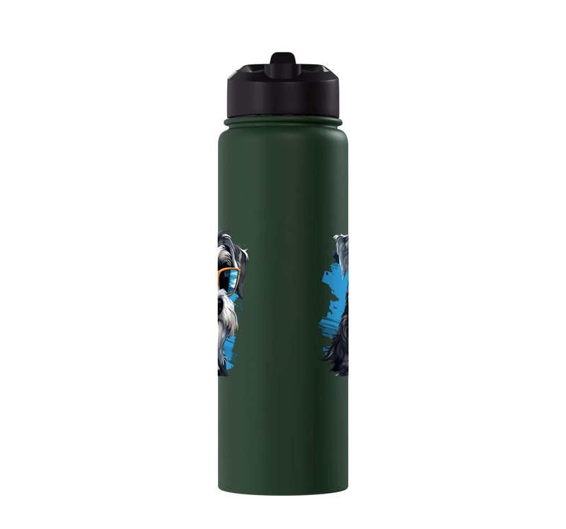 Schnauzer Dog Breed Pet with Sunglasses Cute Graphic Stainless Steel Insulated Water Bottle Dark Green 30 Ounces