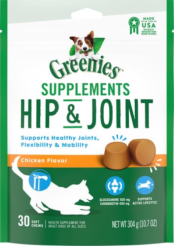 GREENIES Supplements Hip & Joint Supplements for Dogs With Glucosamine and Chondroitin, 30 Count Chicken-Flavor Soft Chews Dog Joint Supplements