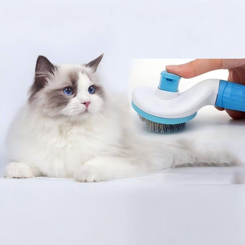 Cat Hair Brush, Cat Brush for Shedding with Metal Comb, Self Cleaning Pet Hair Brush with Release Button - Skin Friendly Deshedding Grooming Brush for Short and Long Haired Cats Blue - PawsPlanet Australia