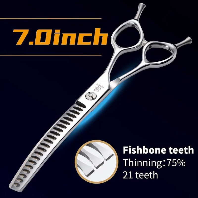 Fenice Peak Dog Grooming Shears Curved Chunker Scissors for Dogs and Cats Face Body Trimming Shears 440C 7'' fishbone teeth 7'' - PawsPlanet Australia