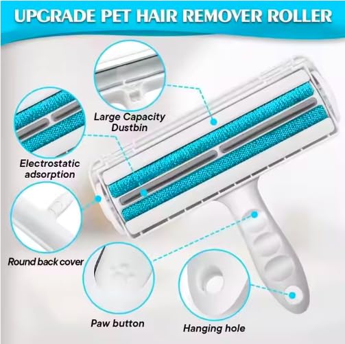 Reusable Pet Hair Removal Brush, Self-Cleaning Base, for Clothes and Furniture, Pet Lint Roller Remover - PawsPlanet Australia