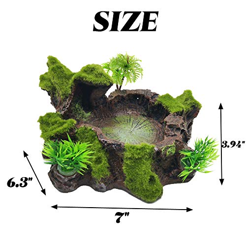 TIHOOD Plastic Reptile Tank Decor Resin Reptile Platform Artificial Tree Trunk Design Reptile Food Dish Food Bowl for Lizard, Gecko, Water Frog, Other Reptile