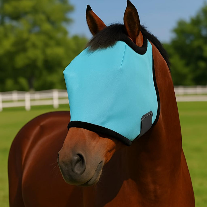 Horse Fly Mask with UV Protection – Breathable & Adjustable Fly Masks for Horses, Ponies, Miniature Foals, Drafts, Arabians, Cob and Full Sizes Comfortable Mesh Face Cover (Light Blue, One Size) Light blue