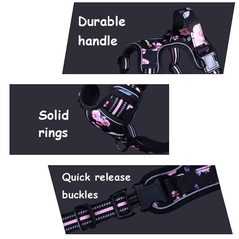 No Pull Dog Vest Harness for Medium Dogs with Easy Control Handle Reflective Strap for Puppy Walking,Training, No-Choke Breathable Cute Dog Harness(XSmall, Pink Rose) XS(Neck:10-12",Chest:12.5-17“? - PawsPlanet Australia