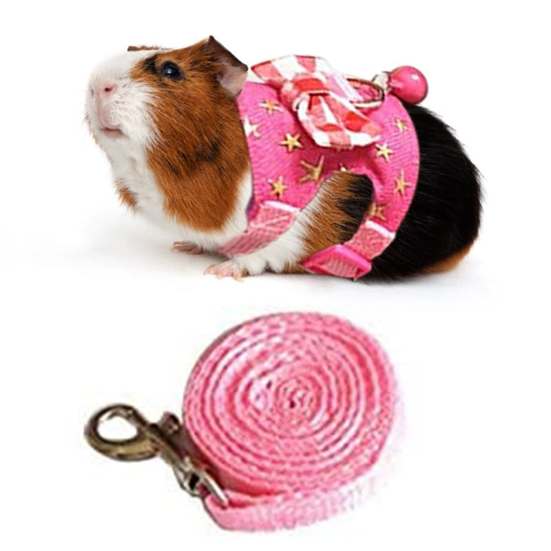 Small Animal Collar Leash Harness with Cute Bows and Bells Comfortable Durable Adjustable Suitable for Rabbit Guinea Pig Chinchilla Ferret Kitten Hamster Squirrel (Small,Pink Star) Small Pink Star