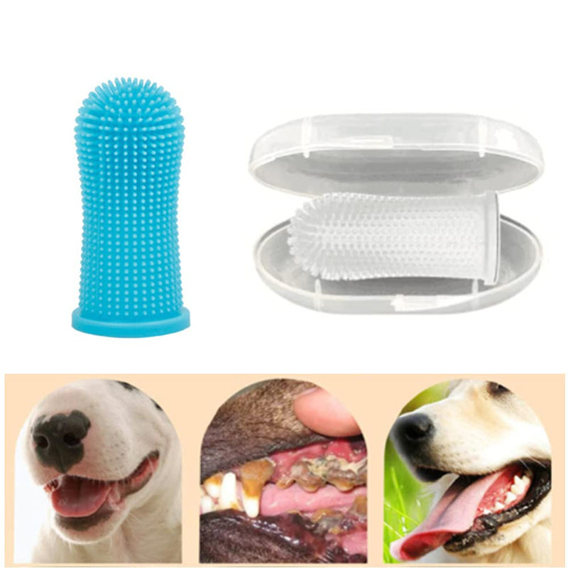 2 Pieces Dog Toothbrushs Silicone Pet Toothbrushes Full Surround Bristles Dog Finger Toothbrush for Dogs Cats and Pet(Blue and White)